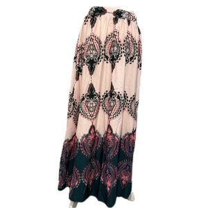 Tribal skirt, Elegant Pink and Green Maxi Skirt, Size L
